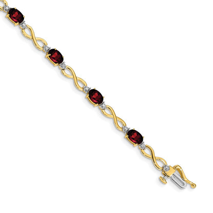 14k Yellow Gold Garnet and Natural Diamond Infinity Bracelet