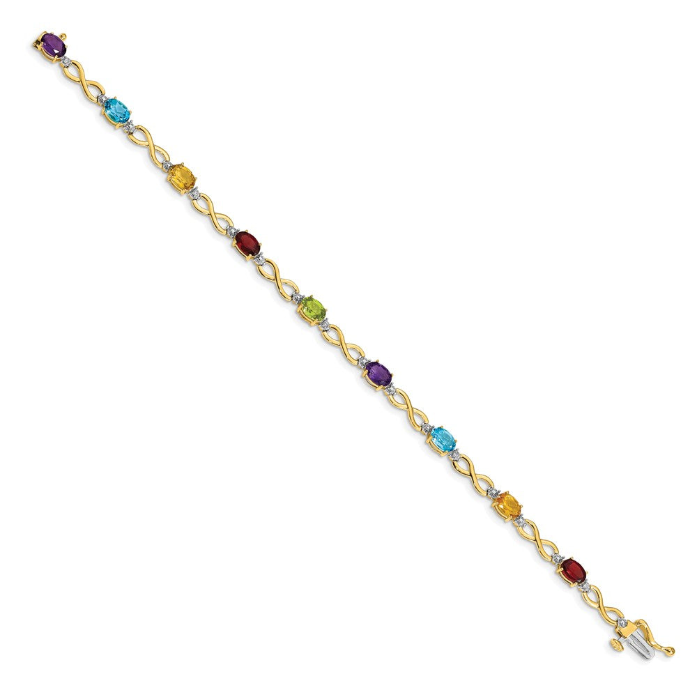 14k Yellow Gold Rainbow Gemstone and Natural Diamond Infinity Bracelet
