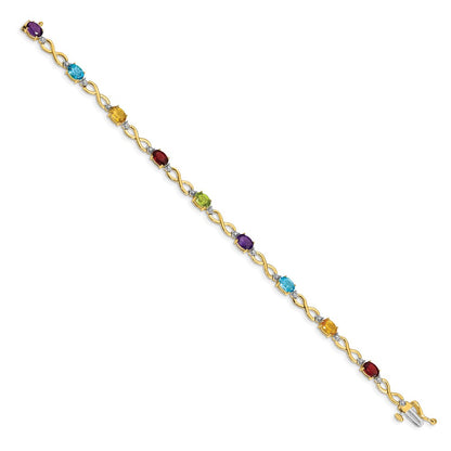 14k Yellow Gold Rainbow Gemstone and Natural Diamond Infinity Bracelet