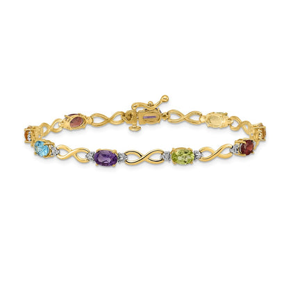 14k Yellow Gold Rainbow Gemstone and Natural Diamond Infinity Bracelet