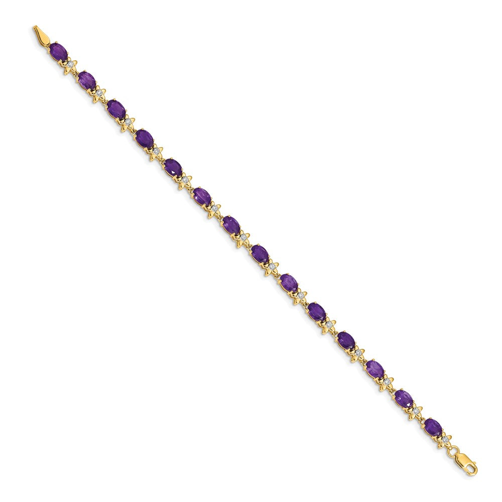 14k Yellow Gold Floral Natural Diamond and Amethyst Bracelet