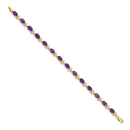 14k Yellow Gold Floral Natural Diamond and Amethyst Bracelet