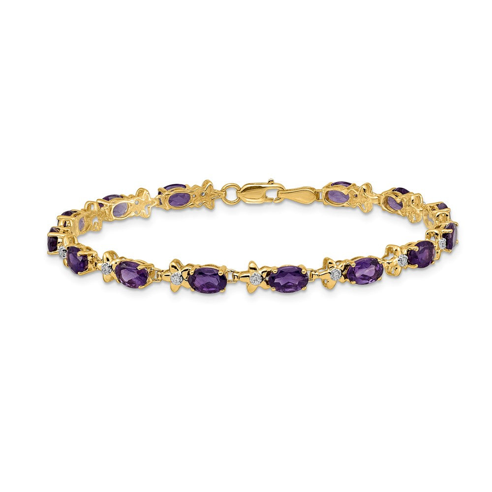 14k Yellow Gold Floral Natural Diamond and Amethyst Bracelet