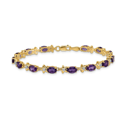 14k Yellow Gold Floral Natural Diamond and Amethyst Bracelet