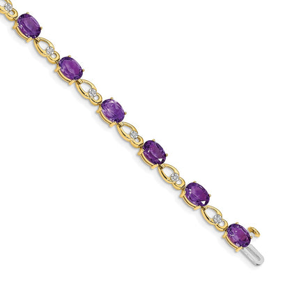 14k Yellow Gold Amethyst and Natural Diamond Bracelet