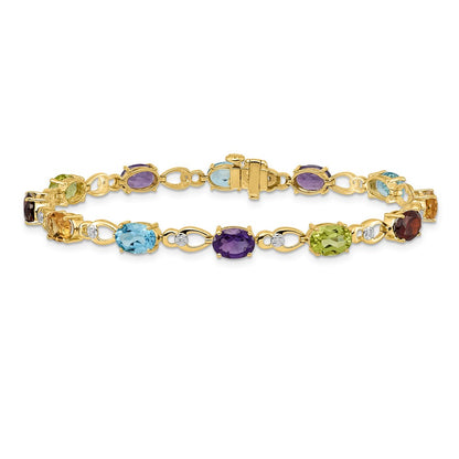 14k Yellow Gold Rainbow Gemstone and Natural Diamond Bracelet