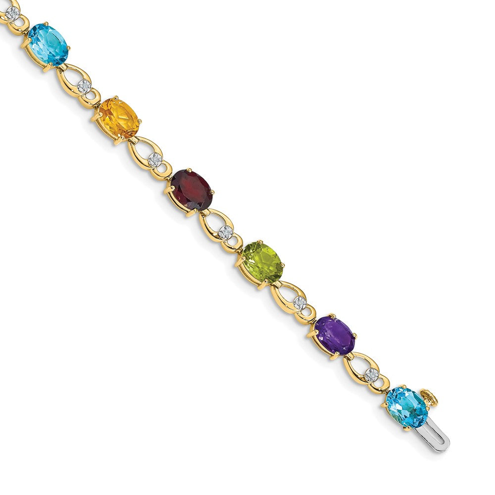 14k Yellow Gold Rainbow Gemstone and Natural Diamond Bracelet