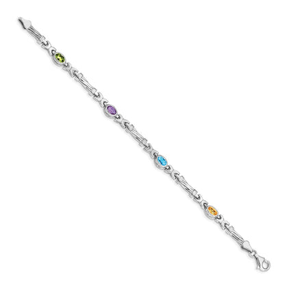 14k White Gold Rainbow Gemstone Bracelet