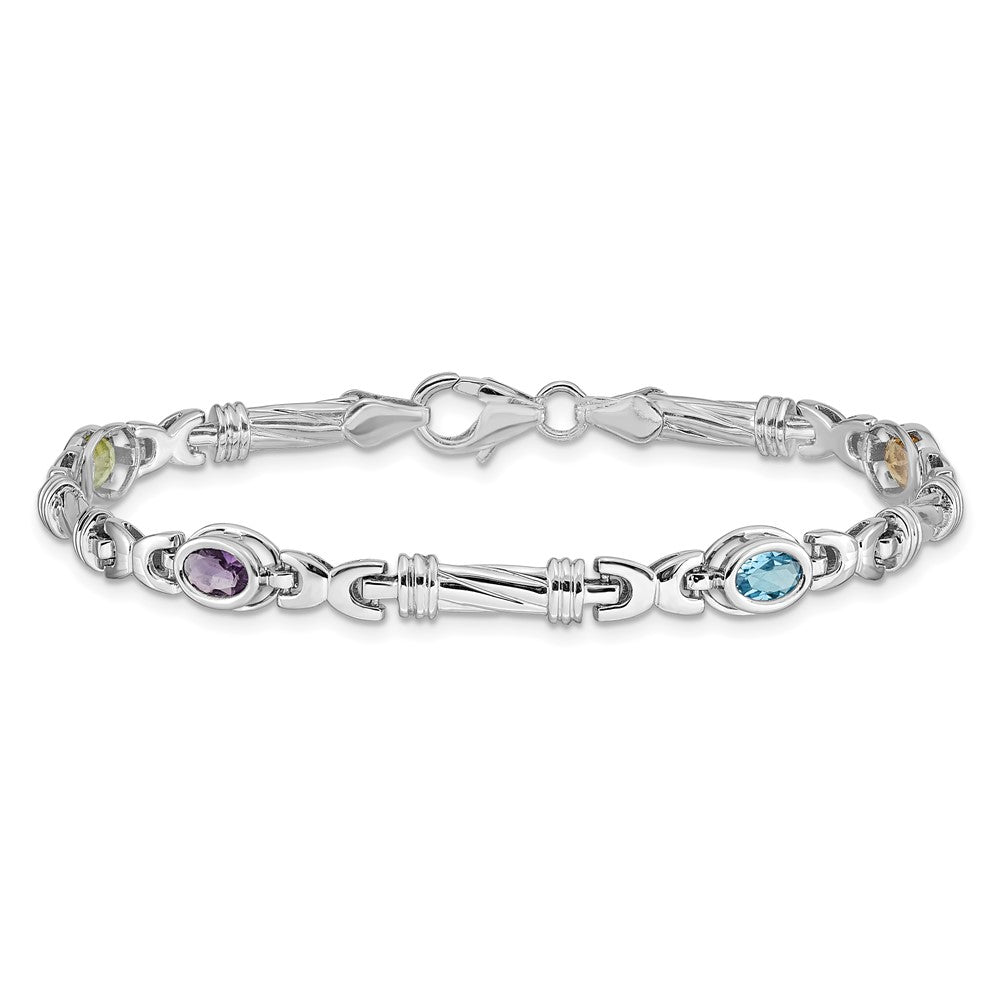 14k White Gold Rainbow Gemstone Bracelet