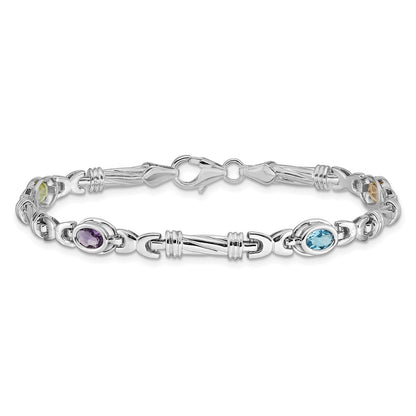 14k White Gold Rainbow Gemstone Bracelet