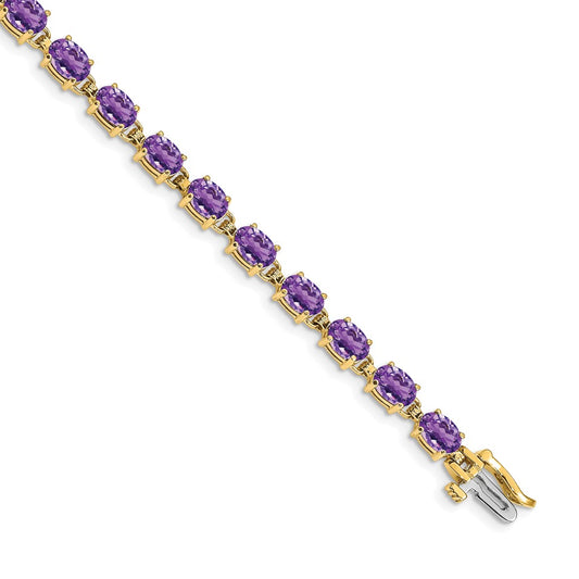 14k Yellow Gold 6x4mm Oval Amethyst Bracelet