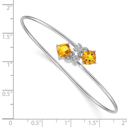 14k White Gold .03ct Natural Diamond and Citrine Flexible Bangle