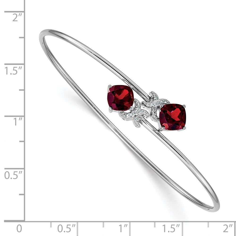 14k White Gold .03ct Natural Diamond and Garnet Flexible Bangle