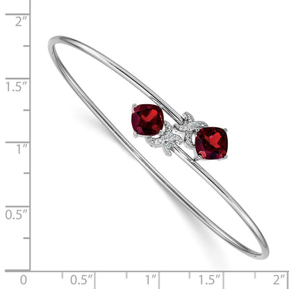 14k White Gold .03ct Natural Diamond and Garnet Flexible Bangle