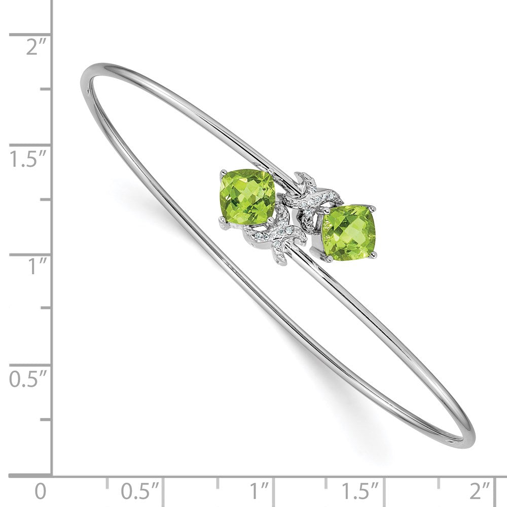 14k White Gold .03ct Natural Diamond and Peridot Flexible Bangle