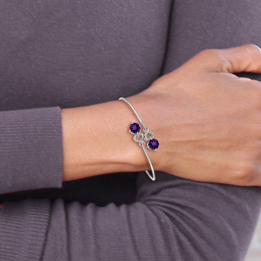 14k White Gold Amethyst and Natural Diamond Flexible Bangle