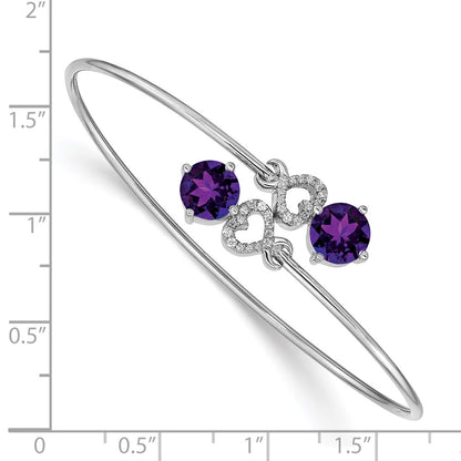 14k White Gold Amethyst and Natural Diamond Flexible Bangle