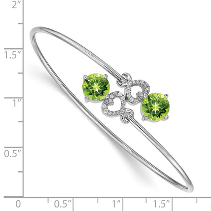 14k White Gold Peridot and Natural Diamond Flexible Bangle