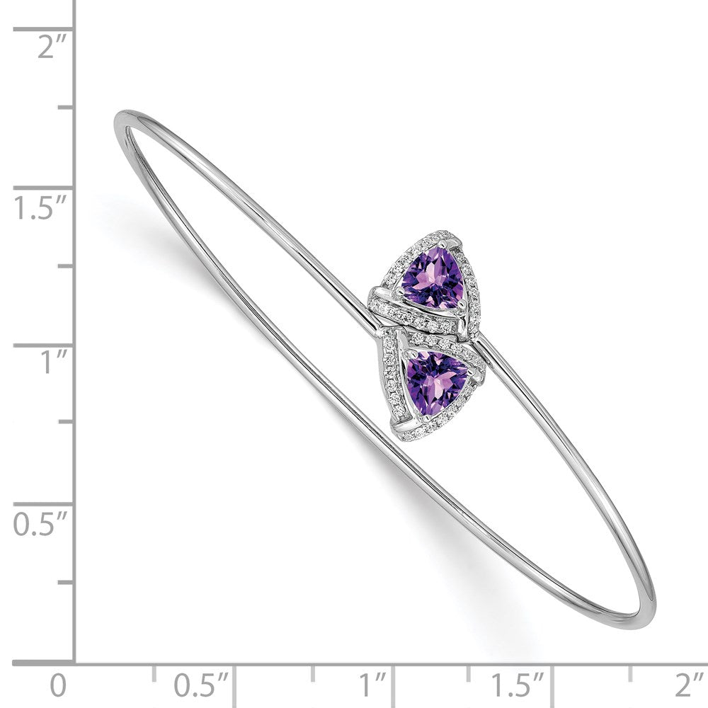 14k White Gold Amethyst and Natural Diamond Flexible Bangle