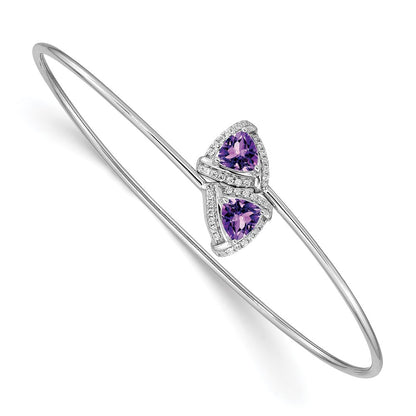 14k White Gold Amethyst and Natural Diamond Flexible Bangle