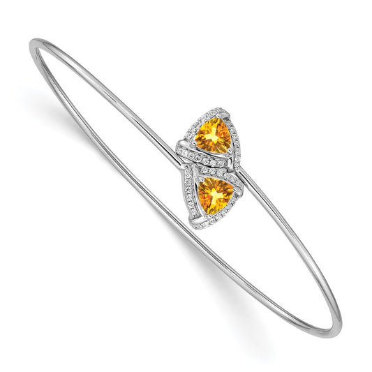 14k White Gold Citrine and Natural Diamond Flexible Bangle