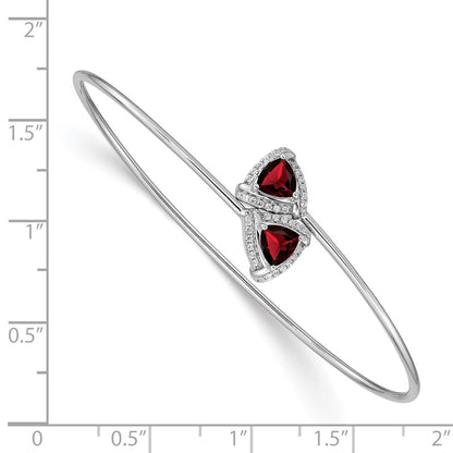 14k White Gold Garnet and Natural Diamond Flexible Bangle