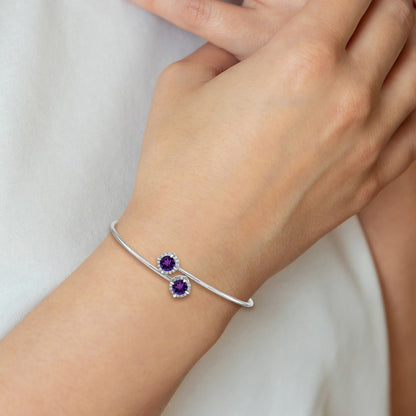 14k White Gold Amethyst and Natural Diamond Flexible Bangle