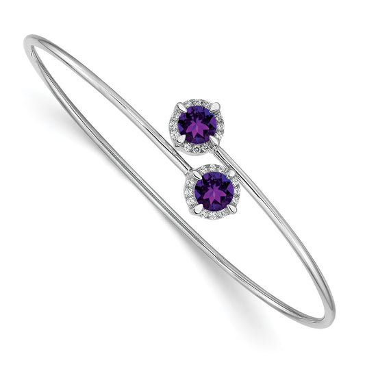 14k White Gold Amethyst and Natural Diamond Flexible Bangle