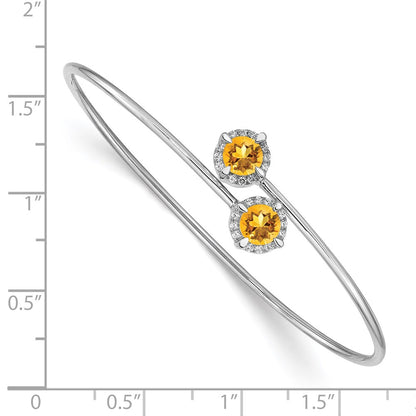 14k White Gold Citrine and Natural Diamond Flexible Bangle