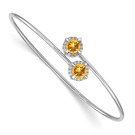 14k White Gold Citrine and Natural Diamond Flexible Bangle