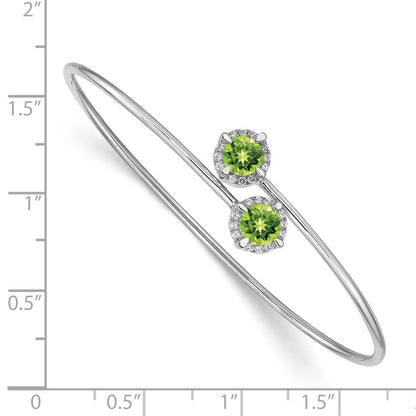 14k White Gold Peridot and Natural Diamond Flexible Bangle