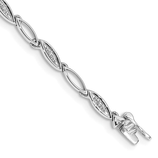 14k White Gold Natural Diamond 7.5in Oval Link Bracelet