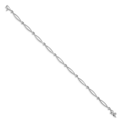 14k White Gold Natural Diamond 7.25in Heart and Oval Link Bracelet