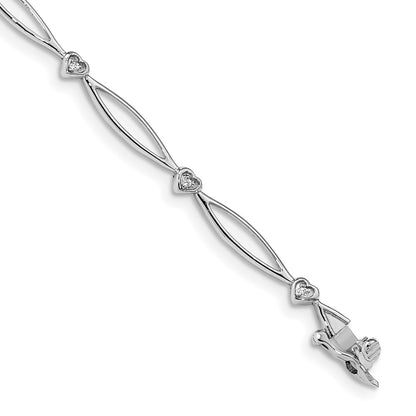 14k White Gold Natural Diamond 7.25in Heart and Oval Link Bracelet