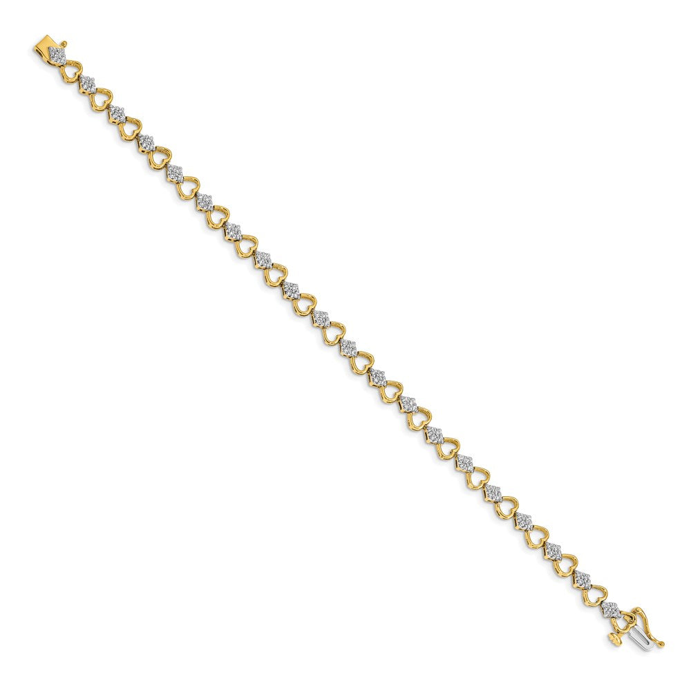 14k Yellow Gold Natural Diamond Heart Link Bracelet