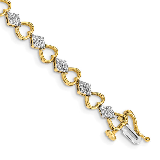 14k Yellow Gold Natural Diamond Heart Link Bracelet