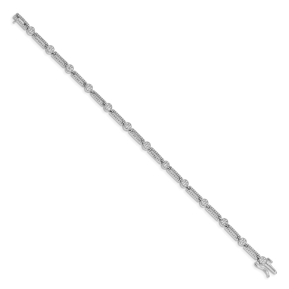 14k White Gold Natural Diamond Circle and Rectangle Link Bracelet