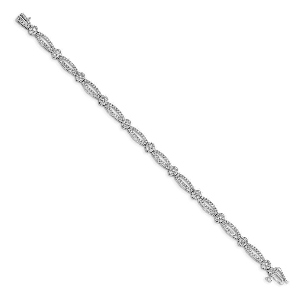 14k White Gold Natural Diamond Flower Link Bracelet