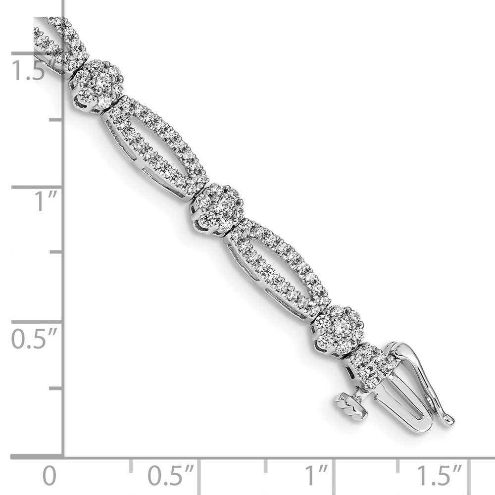 14k White Gold Natural Diamond Flower Link Bracelet
