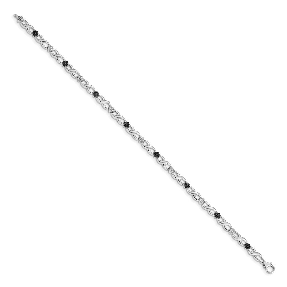 14k White Gold White and Black Natural Diamond Flower Infinity Bracelet