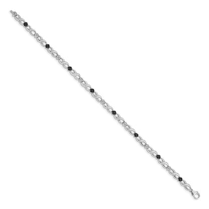 14k White Gold White and Black Natural Diamond Flower Infinity Bracelet