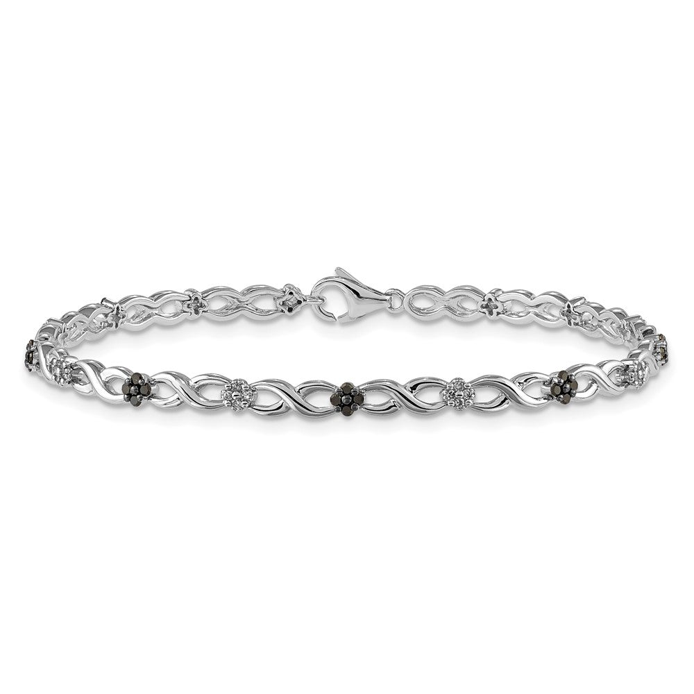 14k White Gold White and Black Natural Diamond Flower Infinity Bracelet