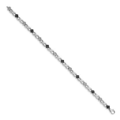 14k White Gold White and Black Natural Diamond Flower Infinity Bracelet