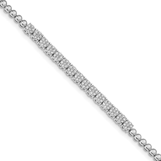 14k White Gold Graduated Bead Natural Diamond Bracelet