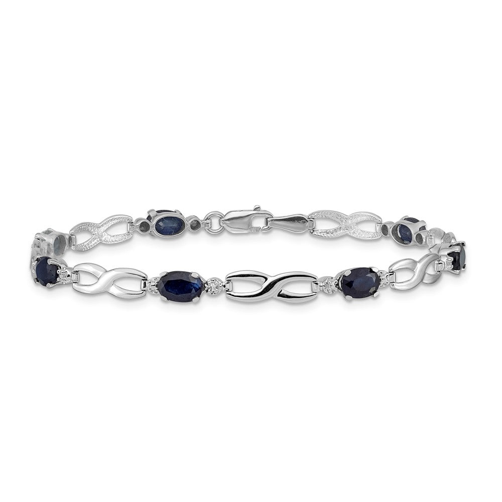 14k White Gold Infinity Natural Diamond and Sapphire Bracelet