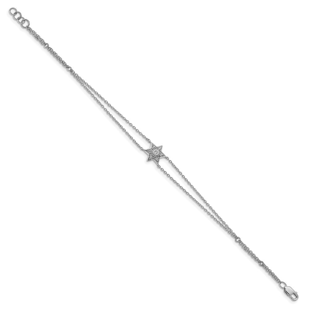 14k White Gold Natural Diamond Six Point Star 7.5 inch w/ .5in ext Bracelet