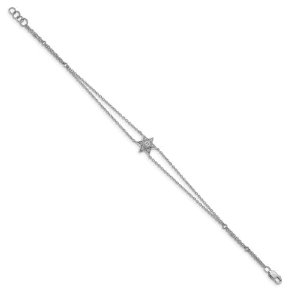 14k White Gold Natural Diamond Six Point Star 7.5 inch w/ .5in ext Bracelet