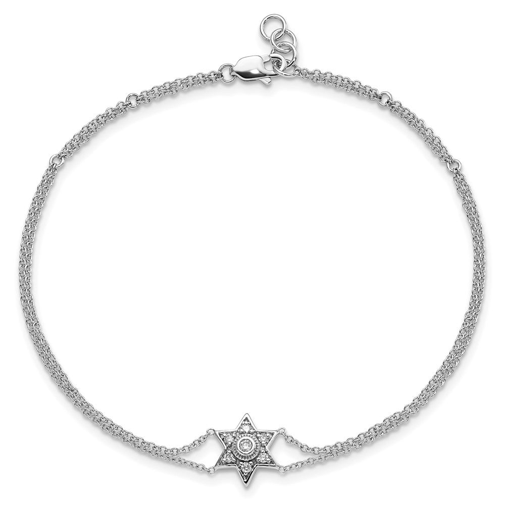 14k White Gold Natural Diamond Six Point Star 7.5 inch w/ .5in ext Bracelet