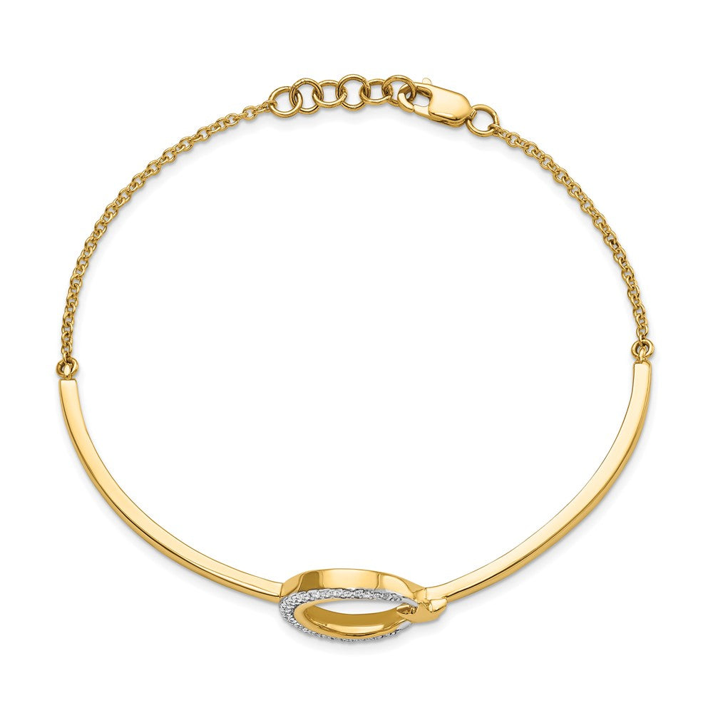 14k Yellow Gold Polished Moon and Star Natural Diamond 7in w/.5in ext Bracelet