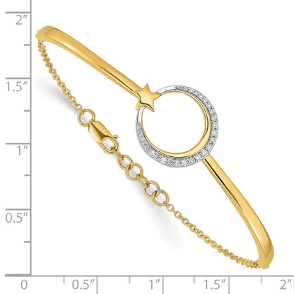 14k Yellow Gold Polished Moon and Star Natural Diamond 7in w/.5in ext Bracelet